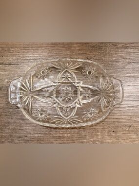 Vintage Anchor Hocking Clear Glass Star of David Divided Relish Dish